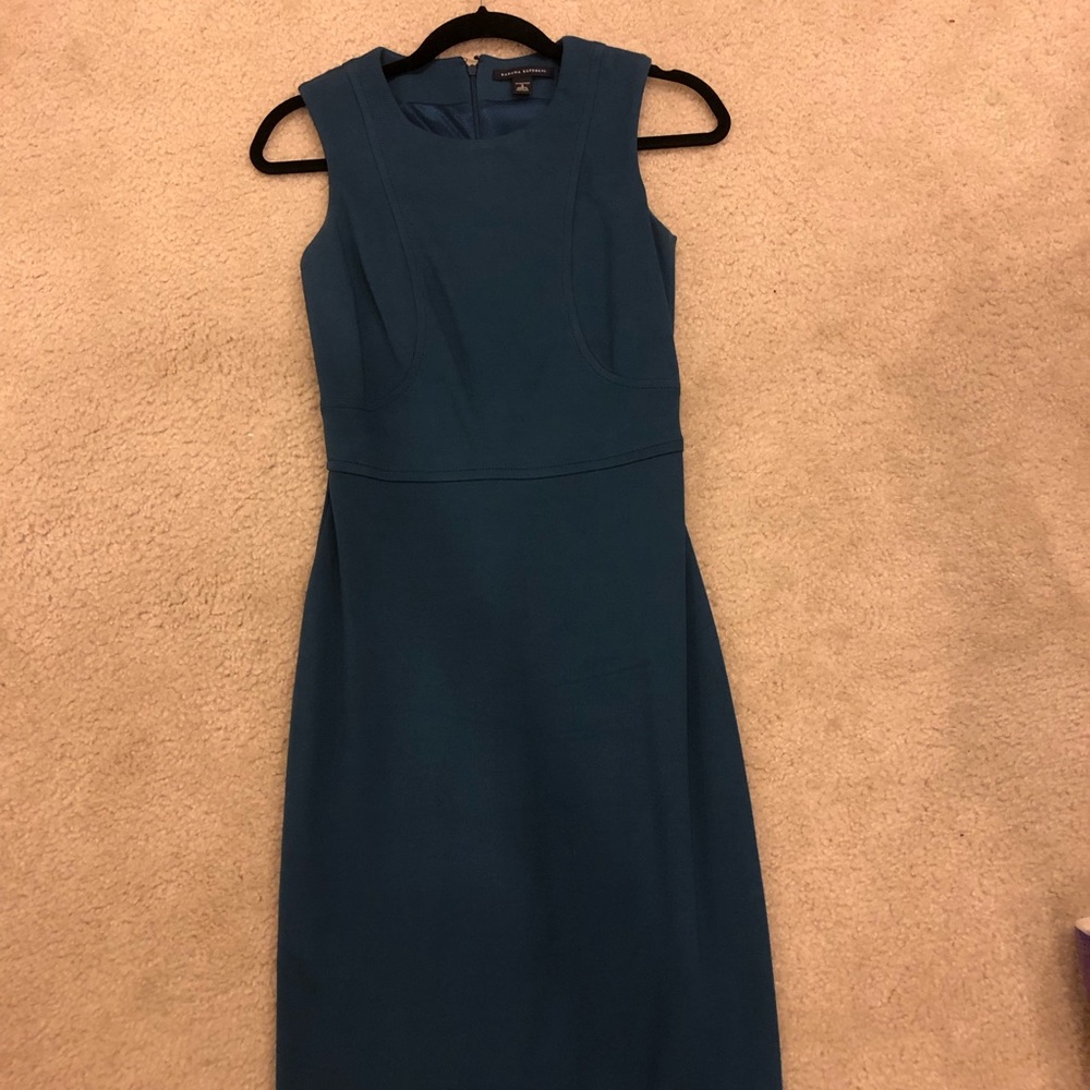 Blue stretchy midi length dress